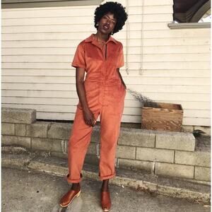 Nooworks Corduroy Coverall Jumpsuit Rust Orange Red Size L